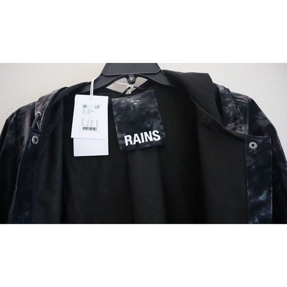 Rains 18340 Women Sz XL Black Echoes Hooded A-Line Polyester Snap Up Jacket $125 - Picture 7 of 12